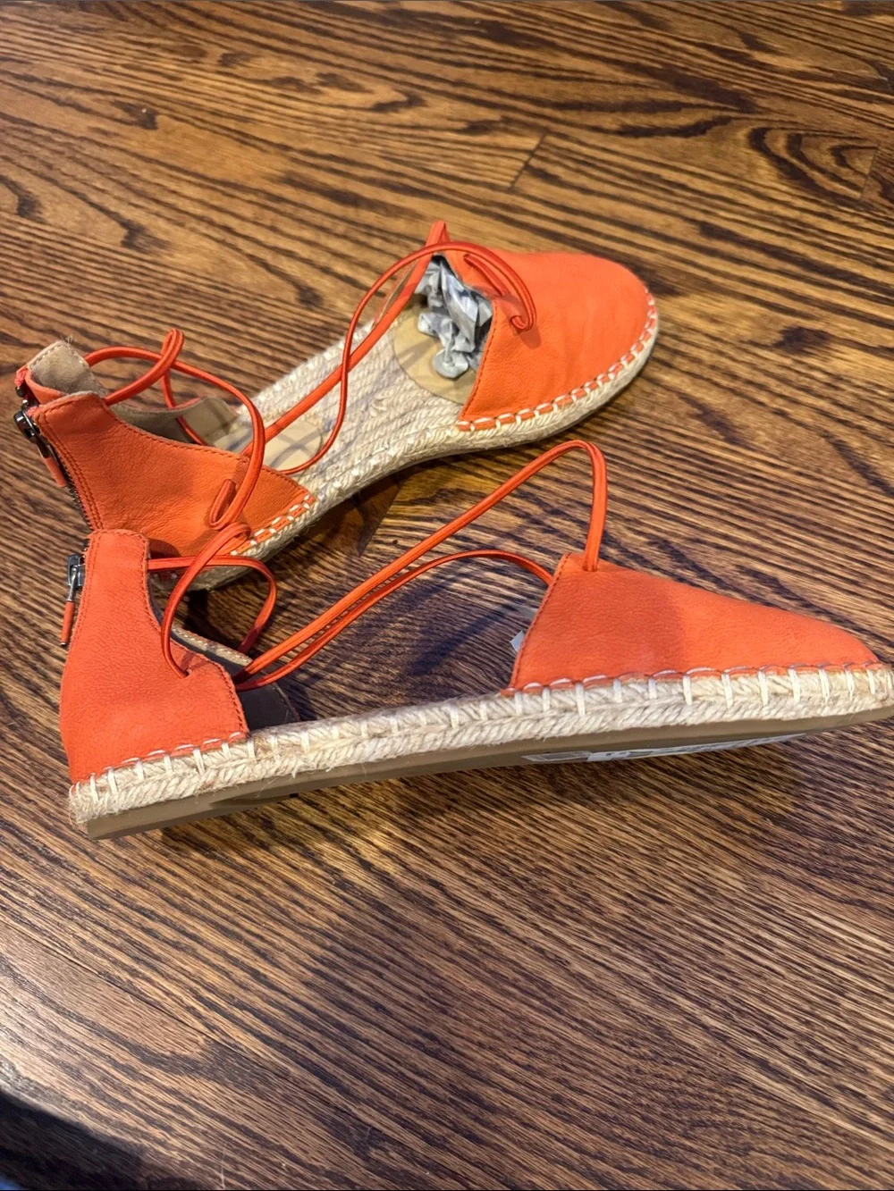 NWT Eileen Fisher sz 6 Tangelo lace up espadrille sandals orange leather.